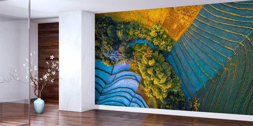 Teras Tarım Arazileri ve Orman Kuşbakışı Duvar Kaplaması 12862