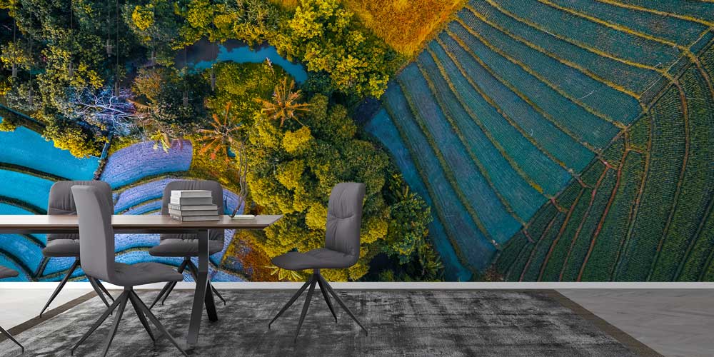 Teras Tarım Arazileri ve Orman Kuşbakışı Duvar Kaplaması 12862