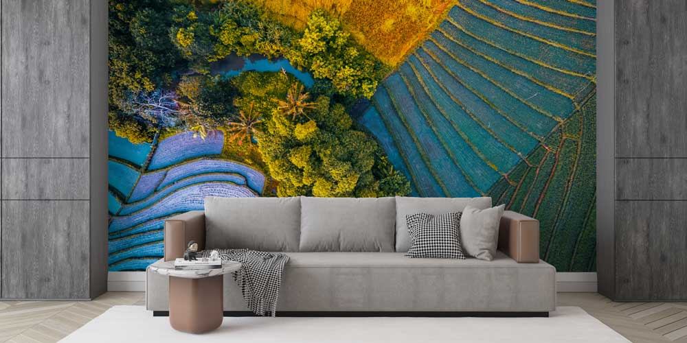 Teras Tarım Arazileri ve Orman Kuşbakışı Duvar Kaplaması 12862