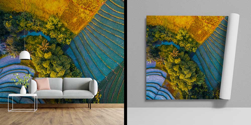 Teras Tarım Arazileri ve Orman Kuşbakışı Duvar Kaplaması 12862