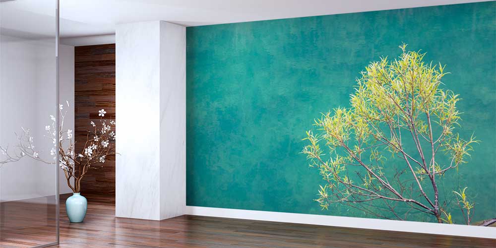 Yeşil Arka Plan ve Ağaç Dalları Minimal Duvar Kaplaması 12865