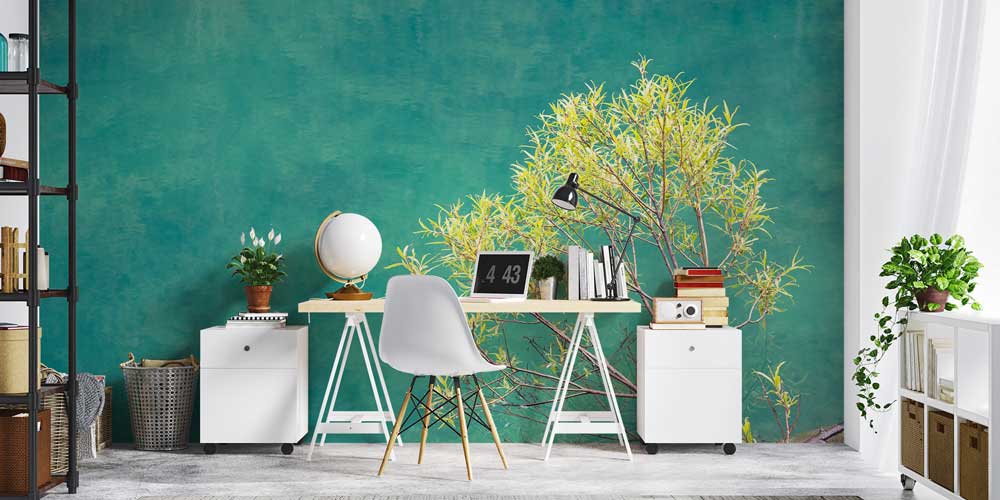 Yeşil Arka Plan ve Ağaç Dalları Minimal Duvar Kaplaması 12865