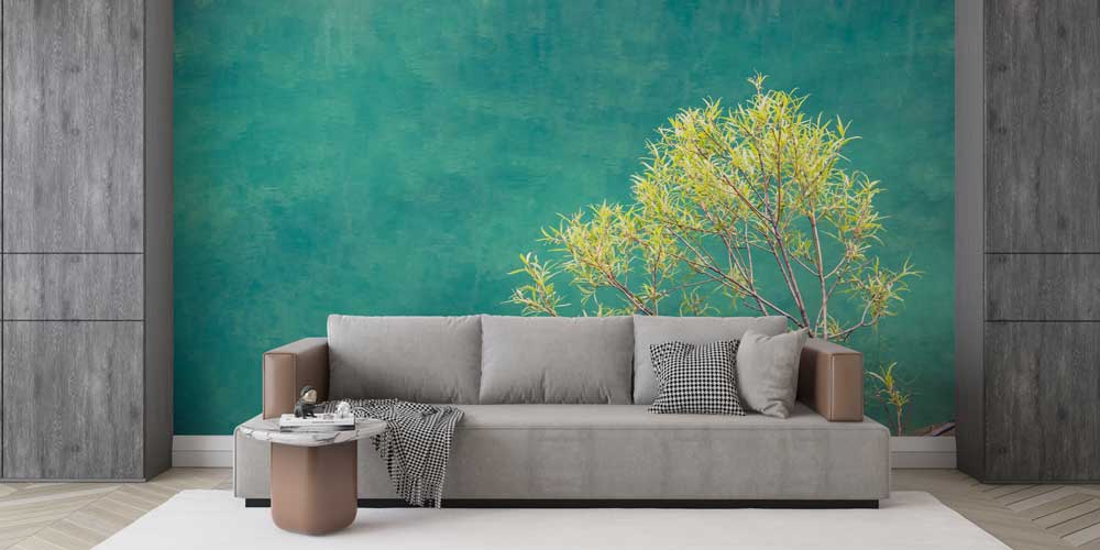 Yeşil Arka Plan ve Ağaç Dalları Minimal Duvar Kaplaması 12865