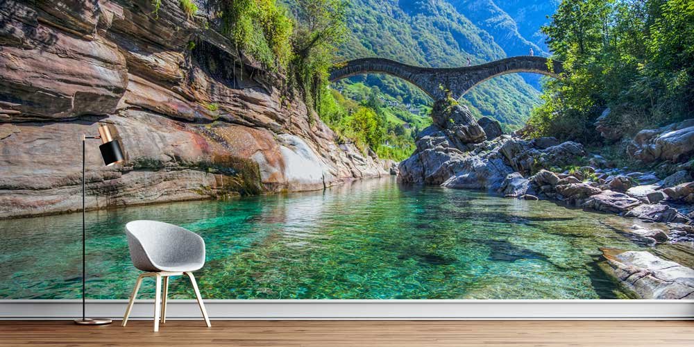 Taş Kemer Köprü ve Kristal Nehir Panorama Fotoğraf Duvar Kağıdı 12902