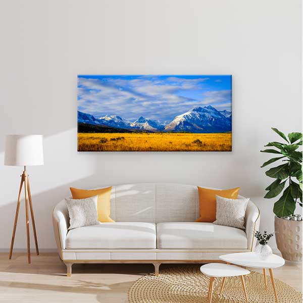 wall-decor-13767-01 Altın Çayırlar ve Karlı Dağlar Doğa Manzarası Duvar Tablosu – 13767