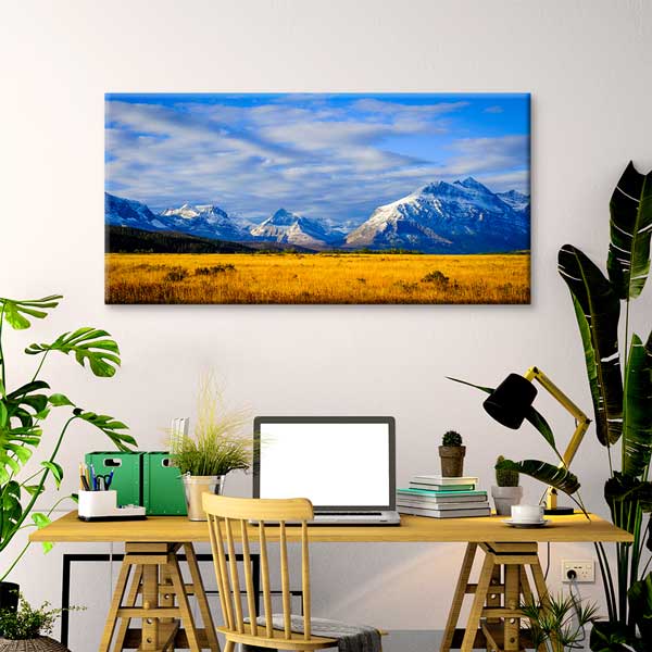 wall-decor-13767-02 Altın Çayırlar ve Karlı Dağlar Doğa Manzarası Duvar Tablosu – 13767