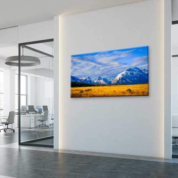 wall-decor-13767-03 Altın Çayırlar ve Karlı Dağlar Doğa Manzarası Duvar Tablosu – 13767