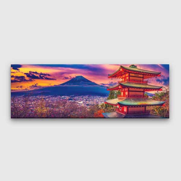 Japon Pagodası ve Fuji Dağı Gün Batımı Kanvas Tablo 13790
