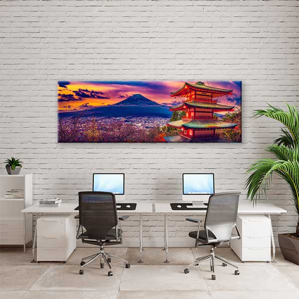 wall-decor-13790-03 Japon Pagodası ve Fuji Dağı Gün Batımı Kanvas Tablo 13790