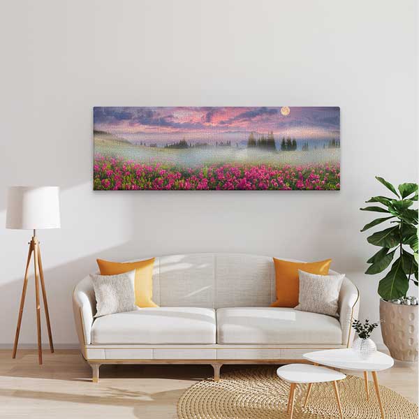 wall-decor-13796-01 Pembe Çiçekli Sisli Manzara Kanvas Tablo 13796