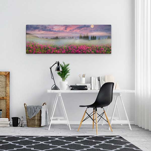 wall-decor-13796-02 Pembe Çiçekli Sisli Manzara Kanvas Tablo 13796