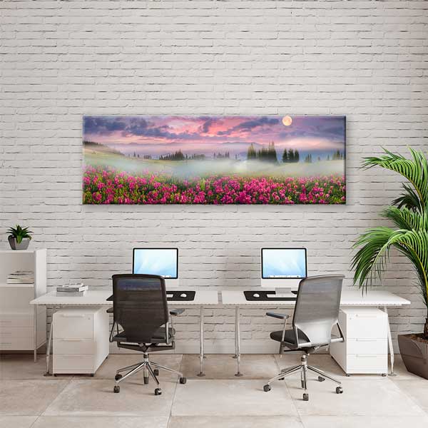 wall-decor-13796-03 Pembe Çiçekli Sisli Manzara Kanvas Tablo 13796