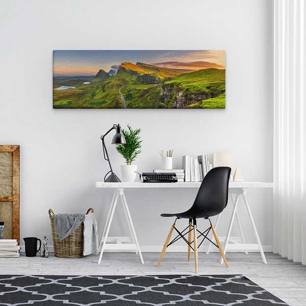 Yeşil Dağlar ve Günbatımı Manzaralı Kanvas Tablo 13799