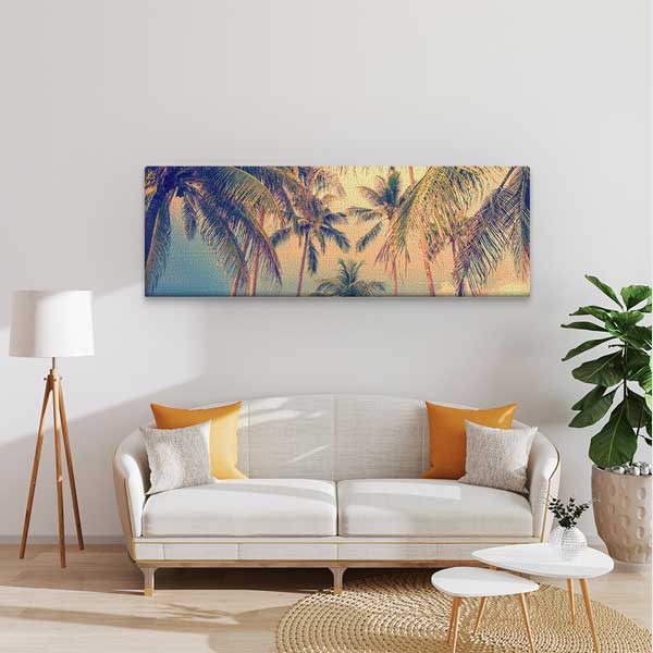 wall-decor-13823-01 Pastel Gökyüzü Altında Palmiye Ağaçları Tropikal Manzara Duvar Tablosu 13823