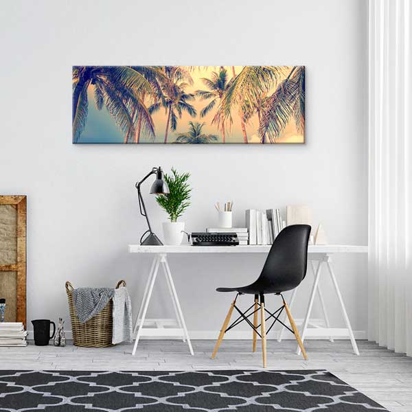 wall-decor-13823-02 Pastel Gökyüzü Altında Palmiye Ağaçları Tropikal Manzara Duvar Tablosu 13823