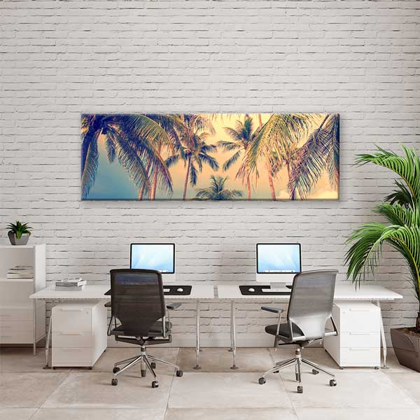 wall-decor-13823-03 Pastel Gökyüzü Altında Palmiye Ağaçları Tropikal Manzara Duvar Tablosu 13823