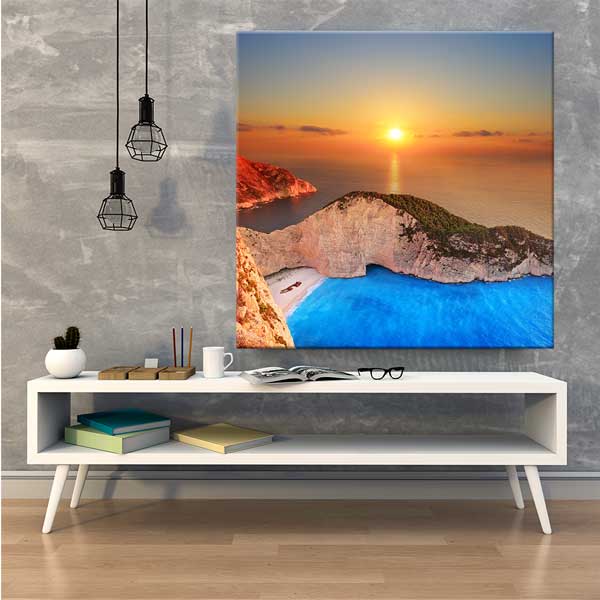 Gün Batımı Turkuaz Sahil Manzarası Kanvas Tablo – 13927