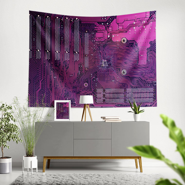 Mor Devre Kartı Tasarımlı Teknoloji Duvar Örtüsü 5408