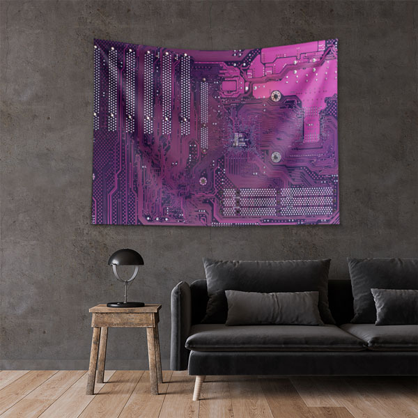 Mor Devre Kartı Tasarımlı Teknoloji Duvar Örtüsü 5408