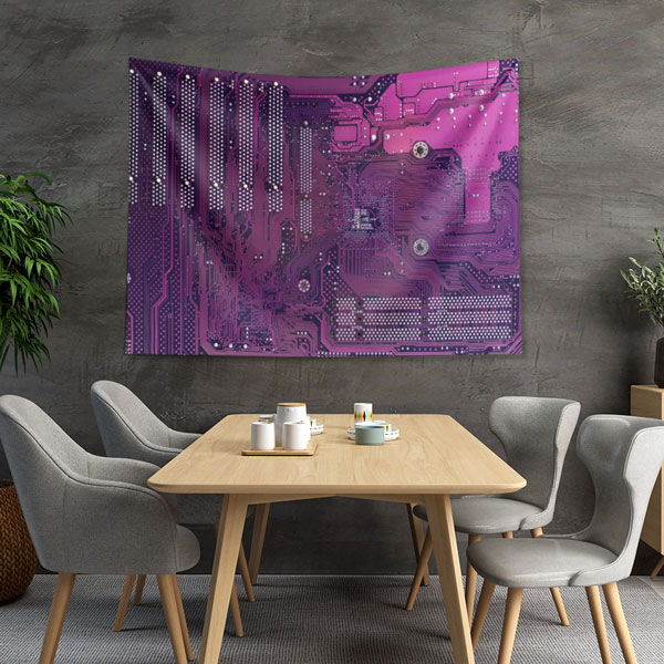 Mor Devre Kartı Tasarımlı Teknoloji Duvar Örtüsü 5408
