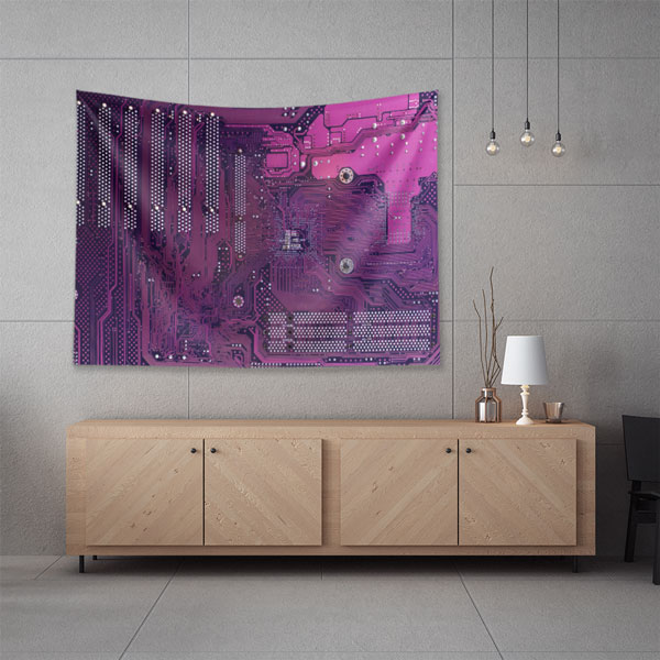 Mor Devre Kartı Tasarımlı Teknoloji Duvar Örtüsü 5408