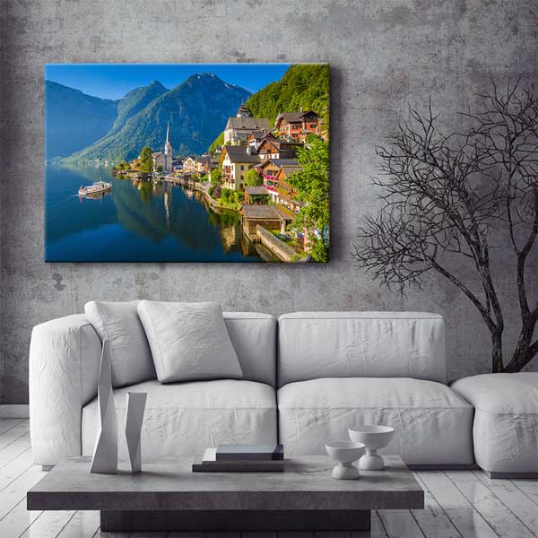 Alp Gölü ve Dağ Kasabası Manzarası Duvar Tablosu 13403