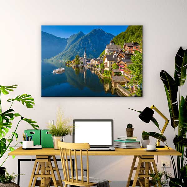 Alp Gölü ve Dağ Kasabası Manzarası Duvar Tablosu 13403