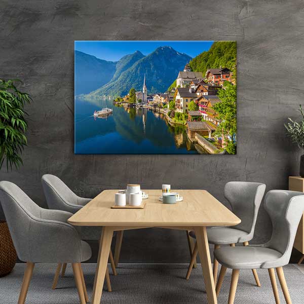 Alp Gölü ve Dağ Kasabası Manzarası Duvar Tablosu 13403