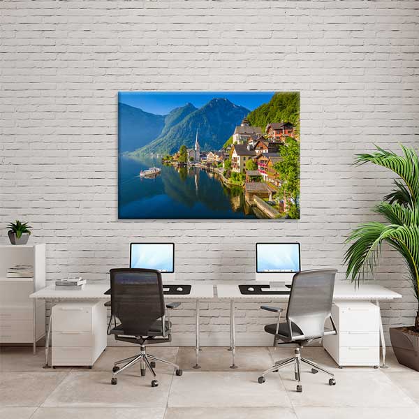 Alp Gölü ve Dağ Kasabası Manzarası Duvar Tablosu 13403