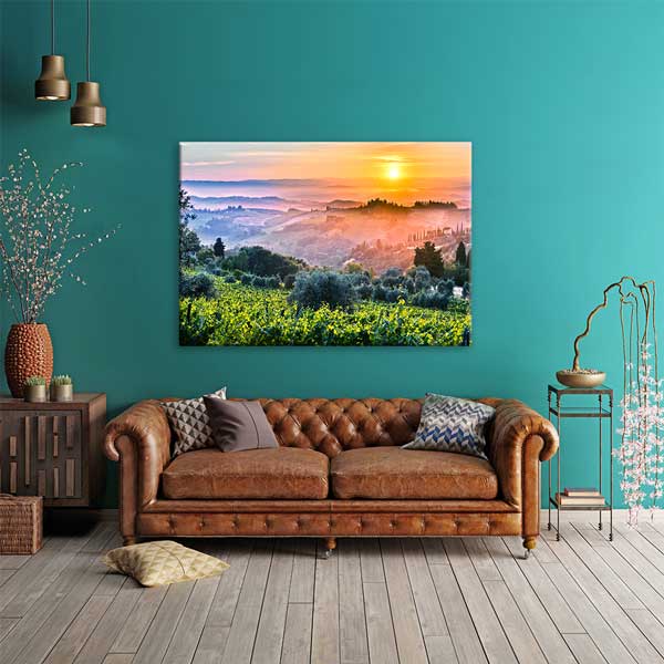 Toskana Gün Batımı Bağ Manzarası Kanvas Tablo 13424