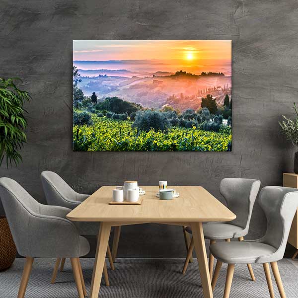 Toskana Gün Batımı Bağ Manzarası Kanvas Tablo 13424