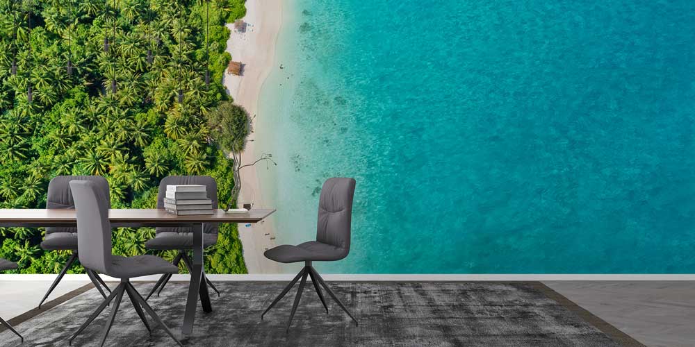 Gün batımı gökyüzü eşliğinde palmiye ağaçlarının siluetlerinden oluşan tropikal duvar kağıdı. 12826