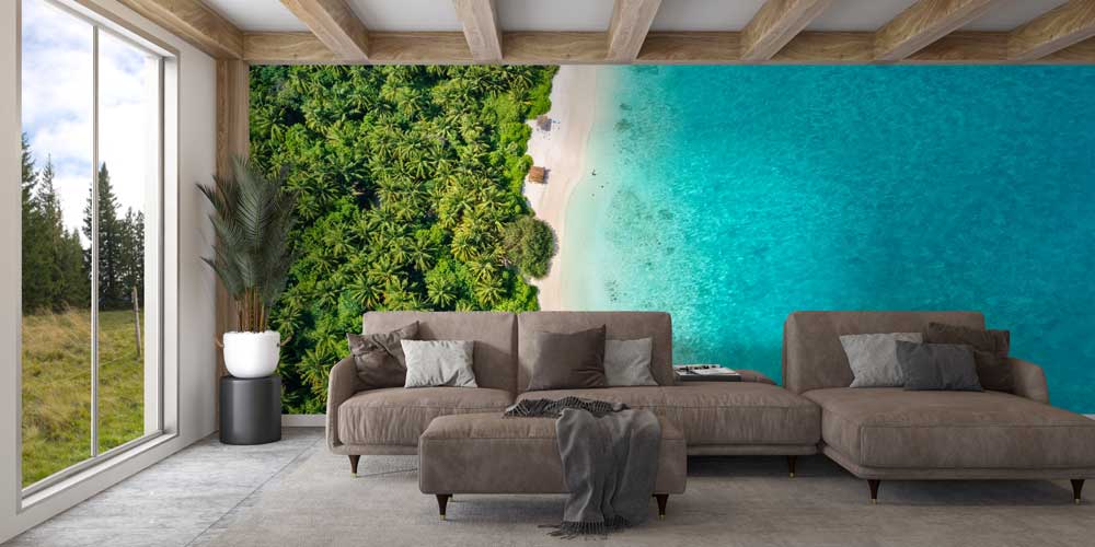 Gün batımı gökyüzü eşliğinde palmiye ağaçlarının siluetlerinden oluşan tropikal duvar kağıdı. 12826