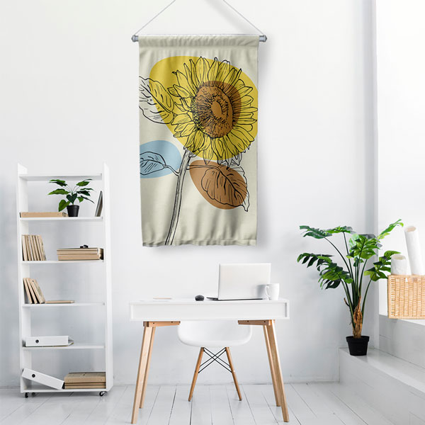 Minimal Ayçiçeği Çizim Tasarımlı Duvar Flaması 6295