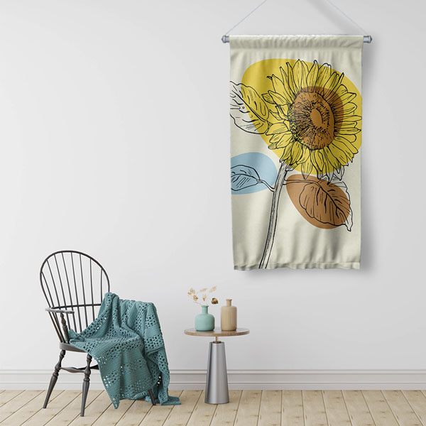 Minimal Ayçiçeği Çizim Tasarımlı Duvar Flaması 6295
