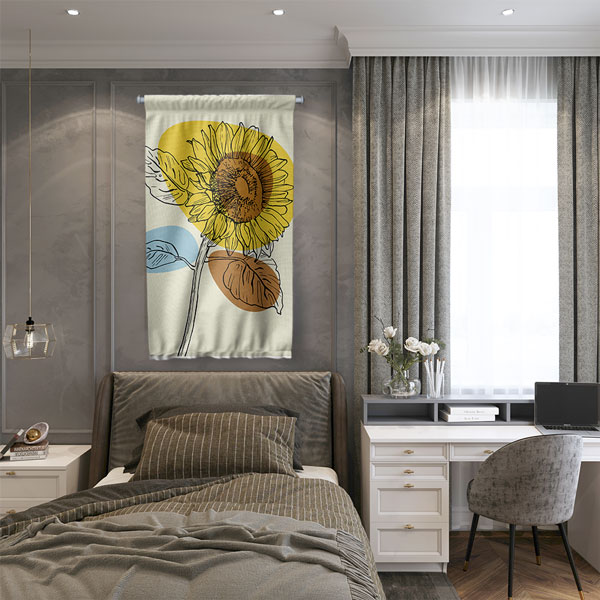 Minimal Ayçiçeği Çizim Tasarımlı Duvar Flaması 6295