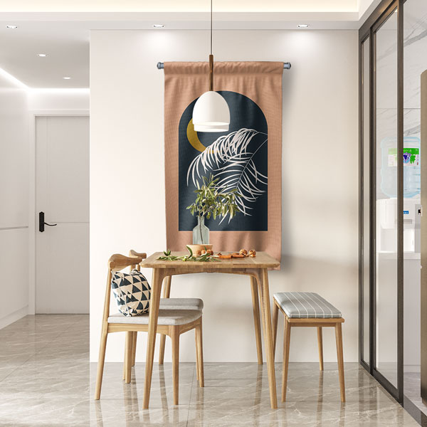 Minimal Ay ve Tropikal Yapraklı Duvar Flaması 6304