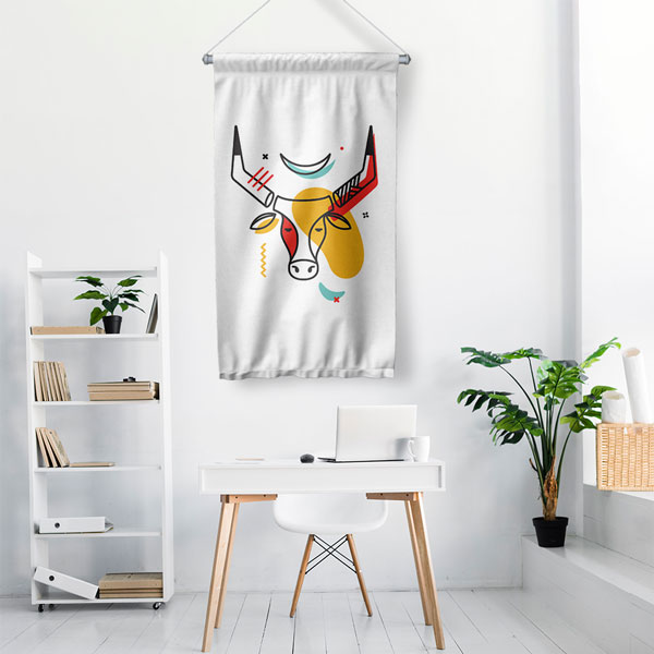 Modern Boğa Figürlü Minimal Duvar Flaması 6308