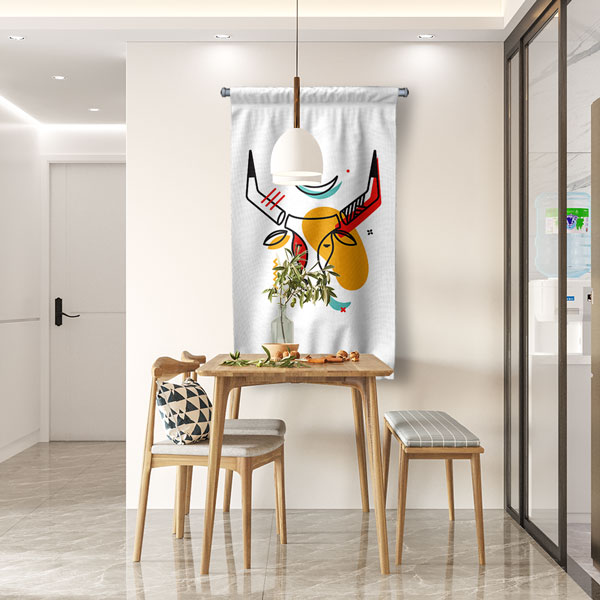 Modern Boğa Figürlü Minimal Duvar Flaması 6308