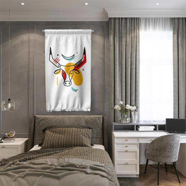 Modern Boğa Figürlü Minimal Duvar Flaması 6308