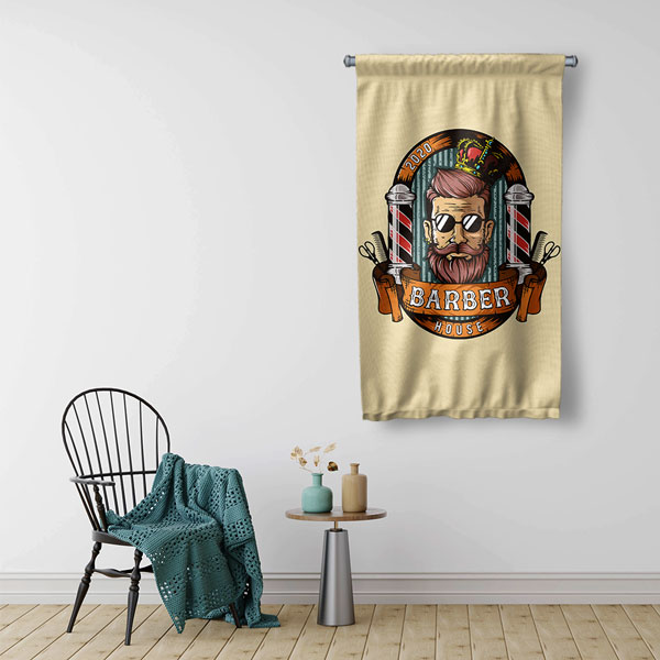 Barber House Logolu Retro Tarz Berber Duvar Flaması Kumaş Baskı 5772