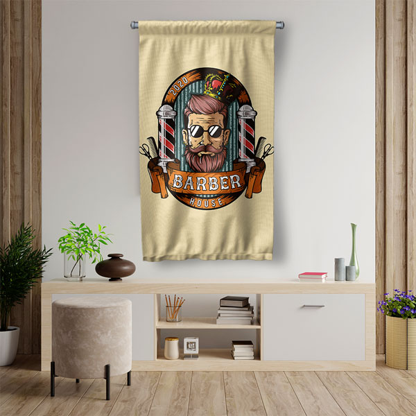 Barber House Logolu Retro Tarz Berber Duvar Flaması Kumaş Baskı 5772