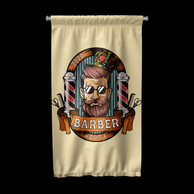 Barber House Logolu Retro Tarz Berber Duvar Flaması Kumaş Baskı 5772