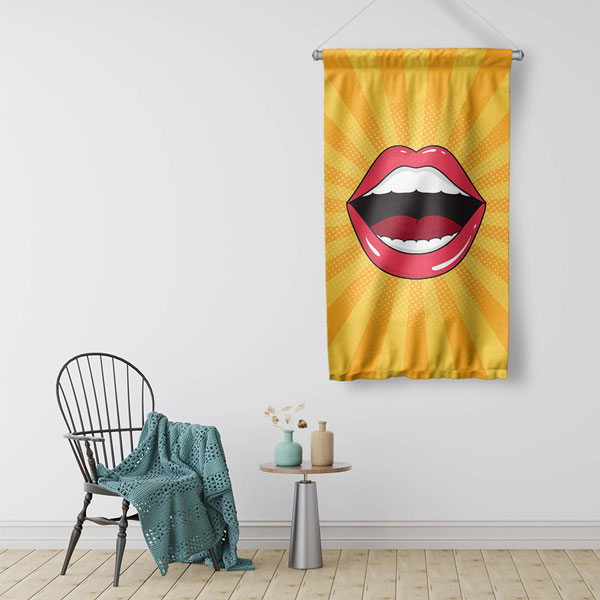 Diş Klinikleri için Pop Art Dudak Desenli Duvar Flaması 6042