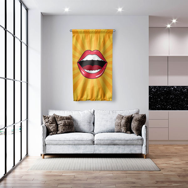 Diş Klinikleri için Pop Art Dudak Desenli Duvar Flaması 6042