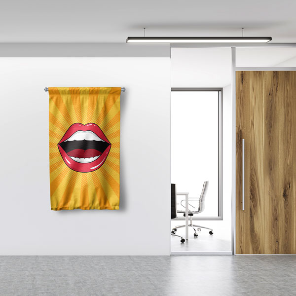 Diş Klinikleri için Pop Art Dudak Desenli Duvar Flaması 6042