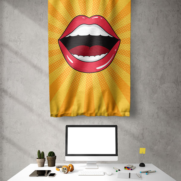 Diş Klinikleri için Pop Art Dudak Desenli Duvar Flaması 6042
