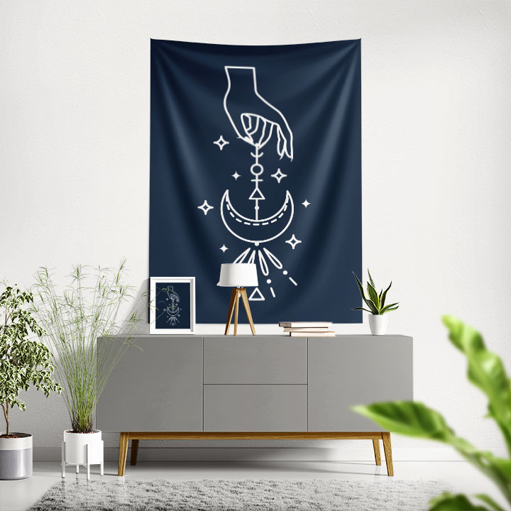 Ay ve El Sembol Tasarımlı Minimal Duvar Örtüsü – Mistikal Modern Dekor 6275