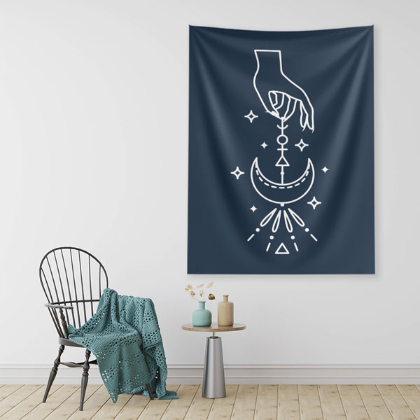 Ay ve El Sembol Tasarımlı Minimal Duvar Örtüsü – Mistikal Modern Dekor 6275