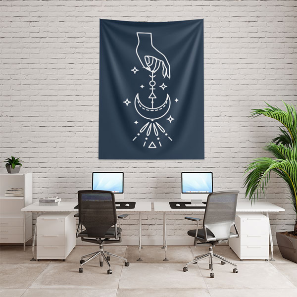 Ay ve El Sembol Tasarımlı Minimal Duvar Örtüsü – Mistikal Modern Dekor 6275